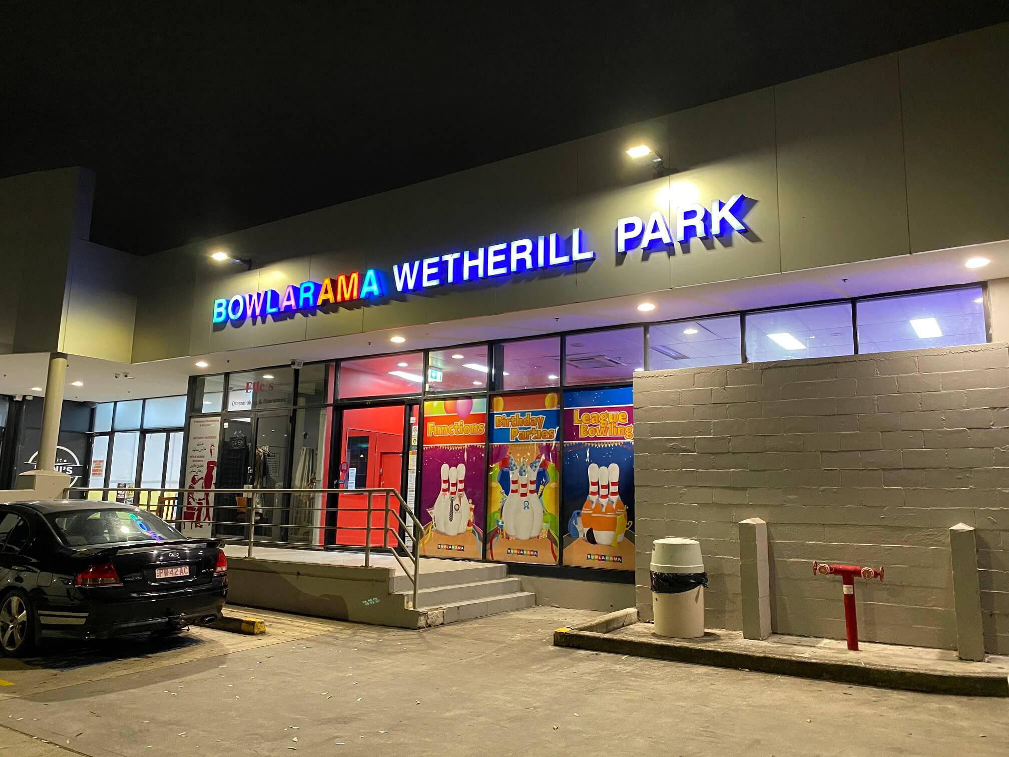 Outside Bowlarama Wetherill Park at Nighttime