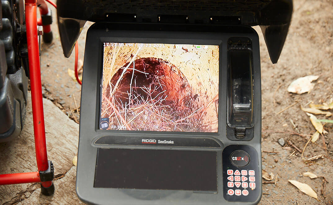 An inside shot of a pipe using a drain camera