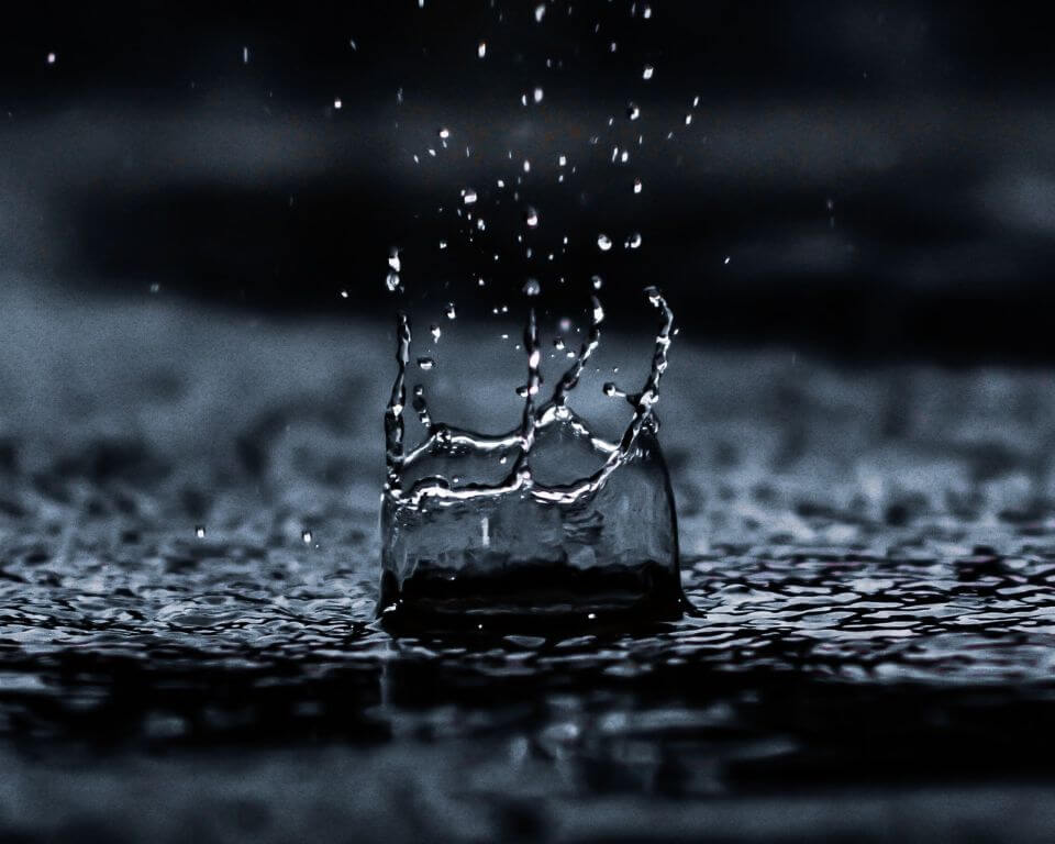 Rain droplet splashing on ground