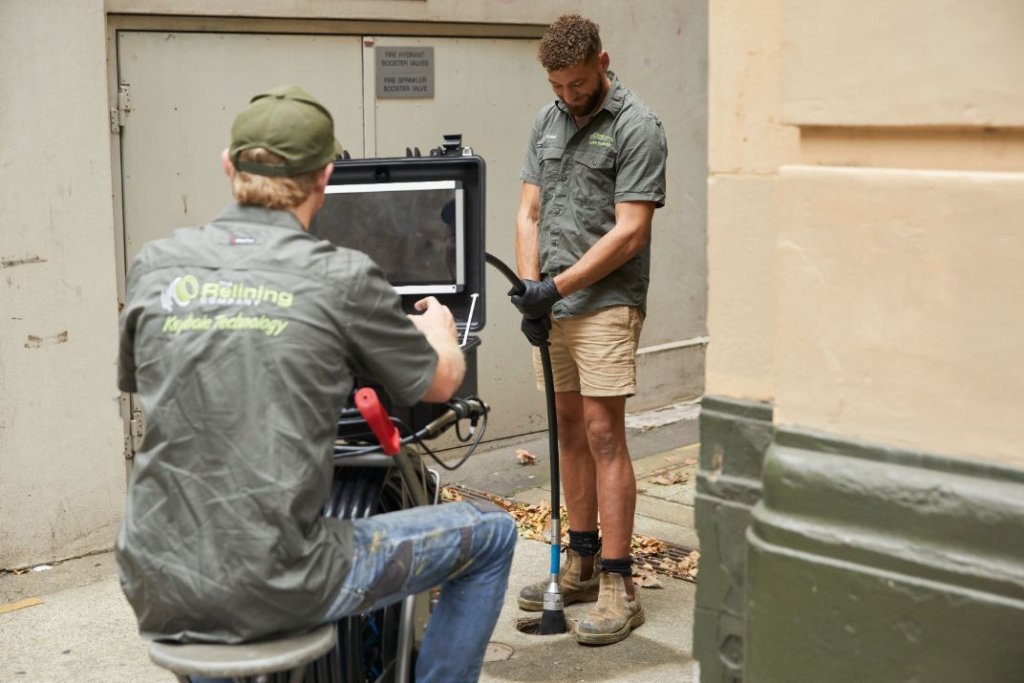 Drain camera inspection of sewer line 
drain