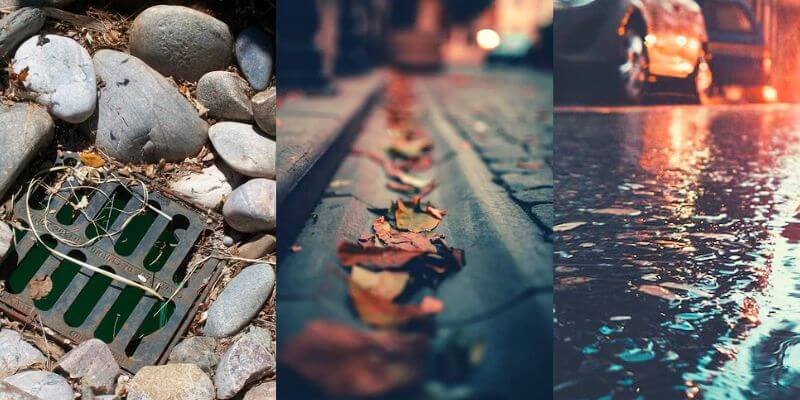 Leaves tree roots and flooding causing stormwater drain block