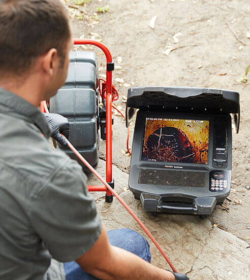 Pipe expert doing a drain cctv camera inspection