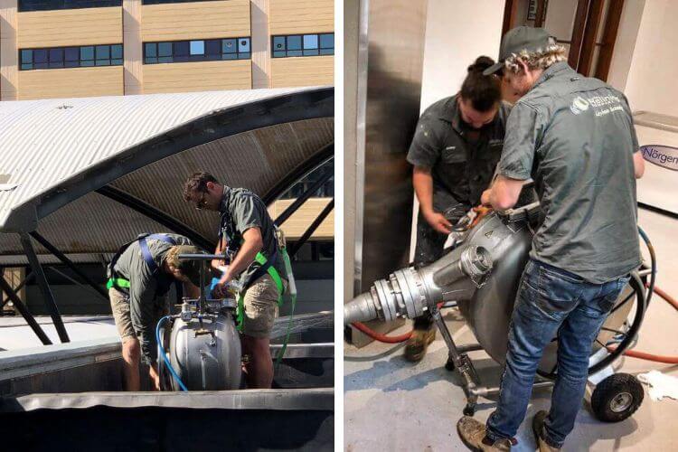 Professionals performing a pipe relining