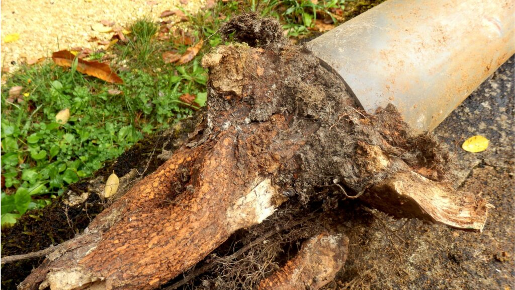 blocked outdoor drain caused by tree roots
